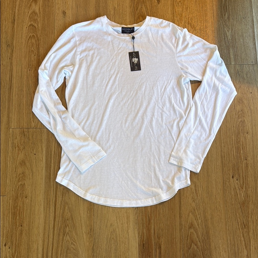 Goodlife White Long Sleeve Tee with Curved Hem